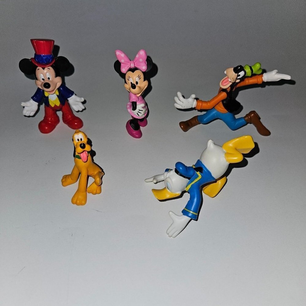5 Disney Figures Mickey Mouse Minnie Goofy Pluto Donald Duck Cake Topper Toy Lot